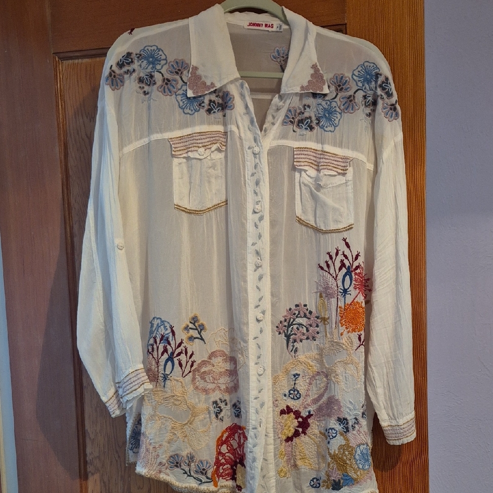 Johnny Was Multicolor Embroidered Blouse